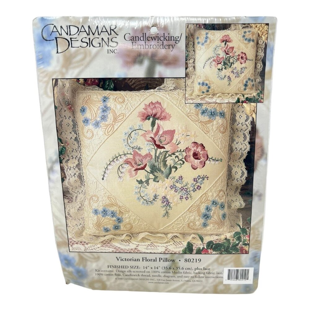 Candamar Designs Victorian Floral Pillow Kit 14"x14" Candlewicking Embroidery - Picture 2 of 4
